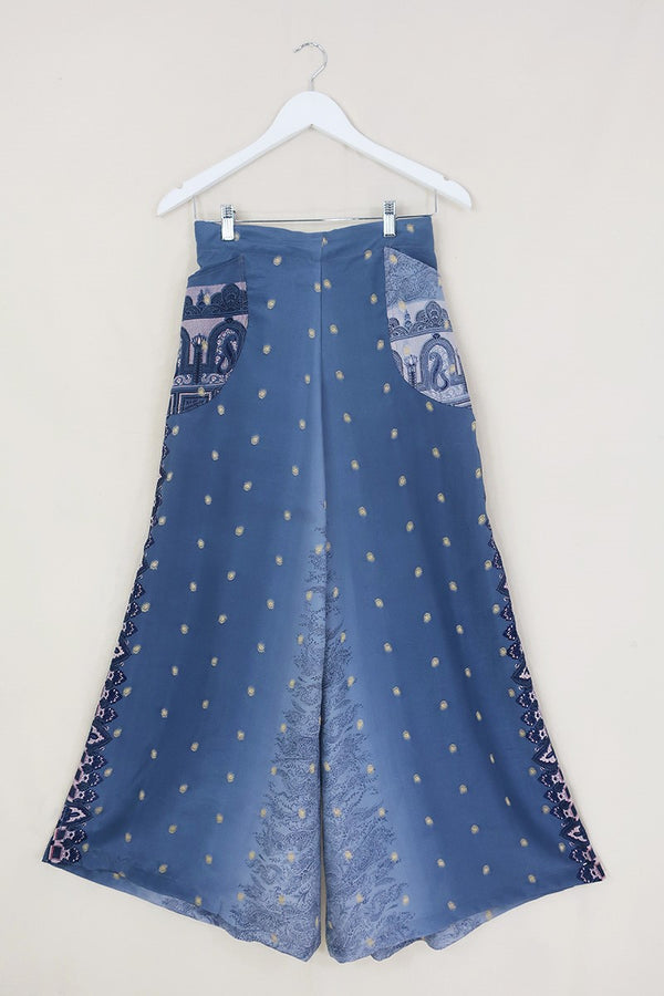 Joni High Waisted Flares - Vintage Sari - Dusty Blue - Free Size S/M by All About Audrey