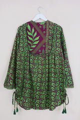 Jude Tunic Top - Pomegranate & Lime Forest - Vintage Indian Sari - Size S By All About Audrey