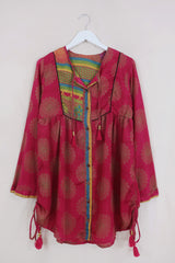 Jude Tunic Top - Pink Sky Mandala - Vintage Indian Sari - Size S By All About Audrey