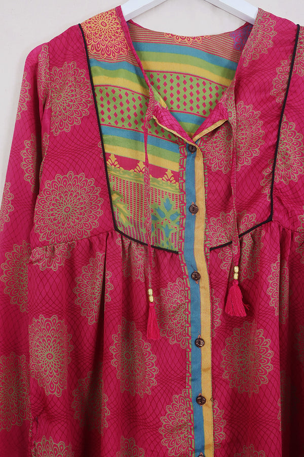Jude Tunic Top - Pink Sky Mandala - Vintage Indian Sari - Size S By All About Audrey