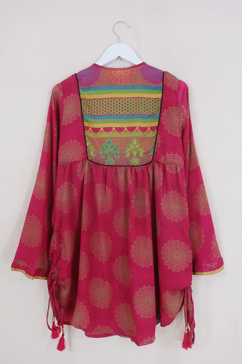 Jude Tunic Top - Pink Sky Mandala - Vintage Indian Sari - Size S By All About Audrey