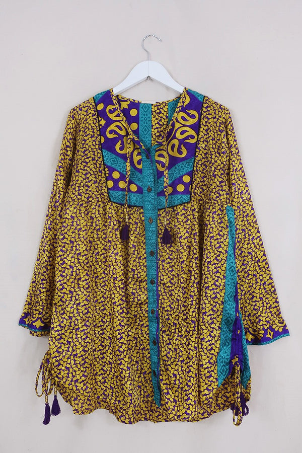 Jude Tunic Top - Violet & Gold Paisley Shimmer - Vintage Indian Sari - Size M/L by all about audrey