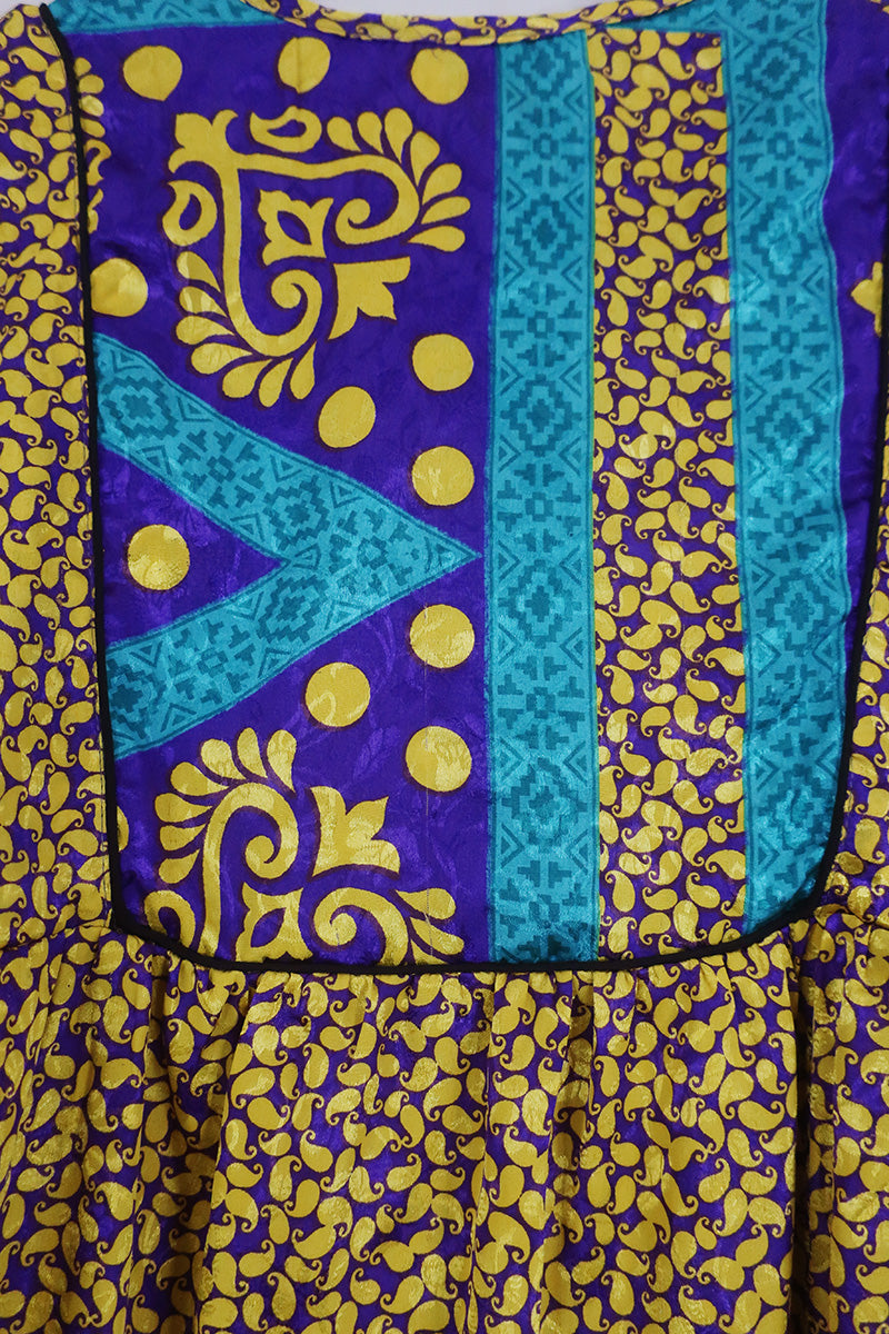 Jude Tunic Top - Violet & Gold Paisley Shimmer - Vintage Indian Sari - Size M/L by all about audrey