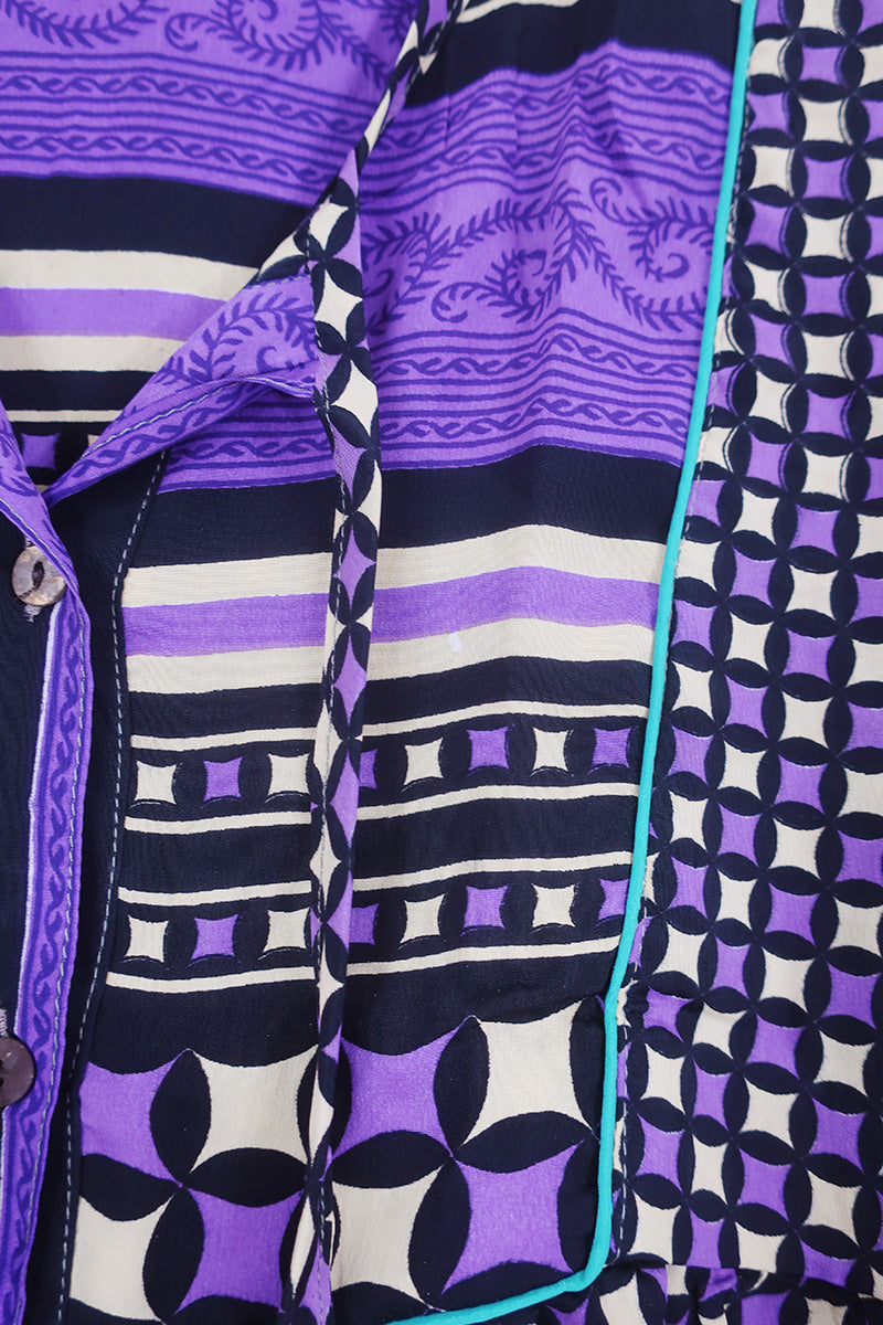Jude Tunic Top - Purple & Black Emporium Tiles - Vintage Indian Sari - Size M/L by all about audrey