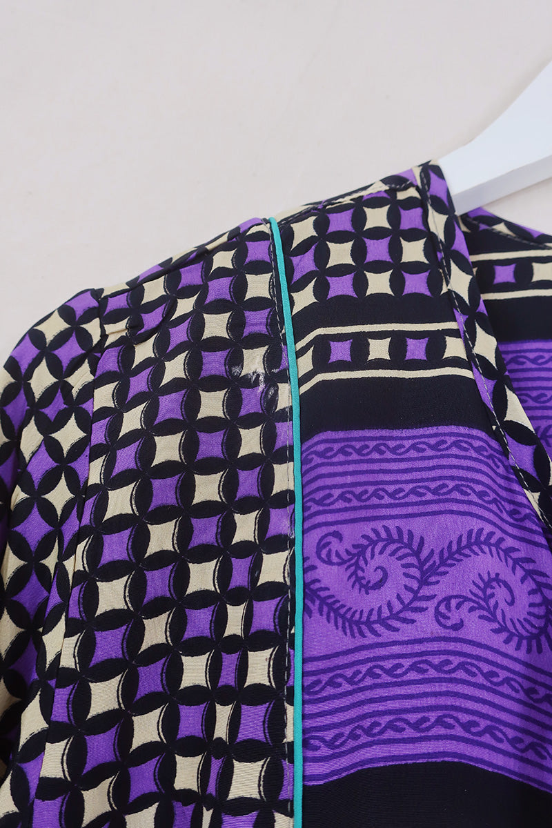 Jude Tunic Top - Purple & Black Emporium Tiles - Vintage Indian Sari - Size M/L by all about audrey