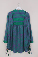 Jude Tunic Top - Iridescent Emerald Tiles - Vintage Indian Sari - Size S By All About Audrey