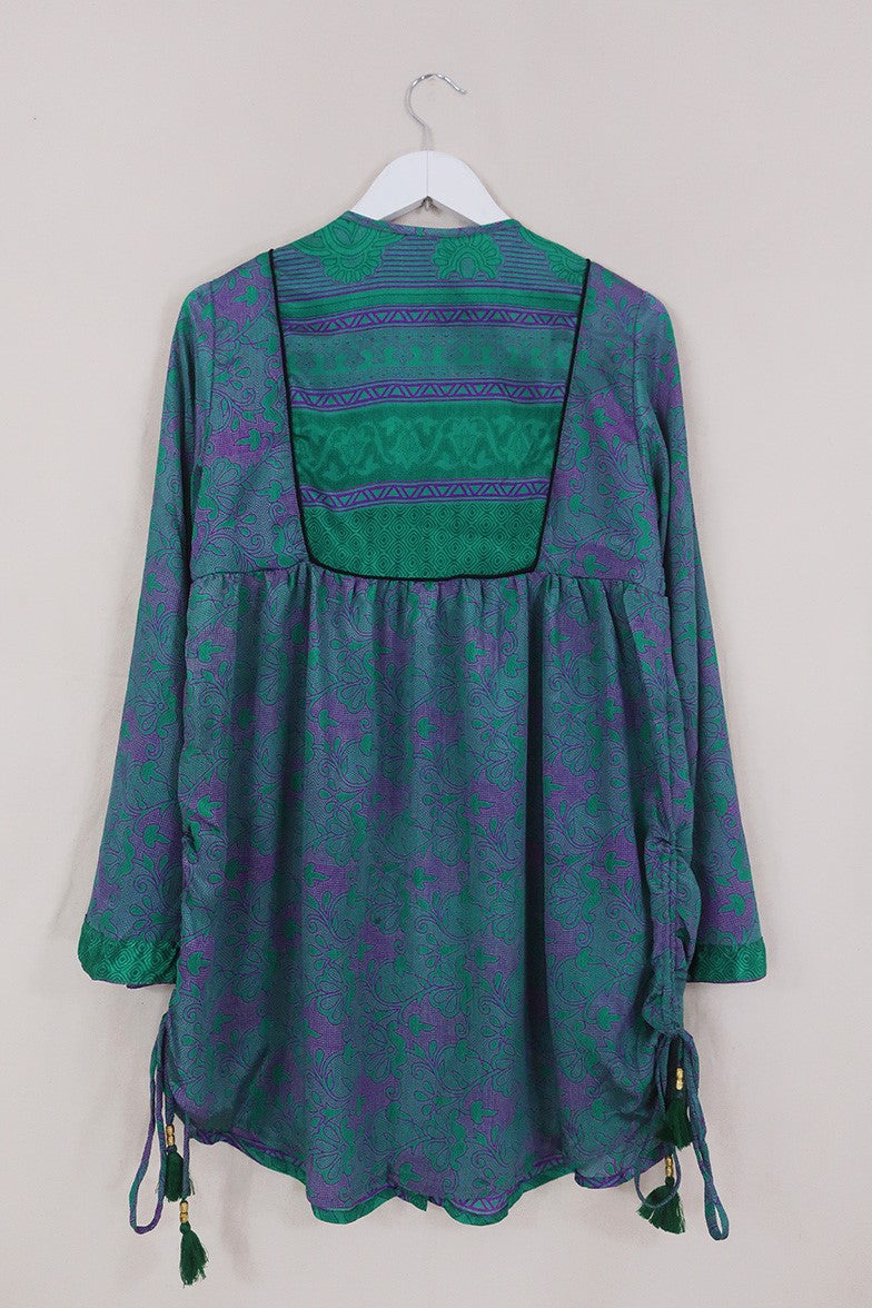 Jude Tunic Top - Iridescent Emerald Tiles - Vintage Indian Sari - Size S By All About Audrey