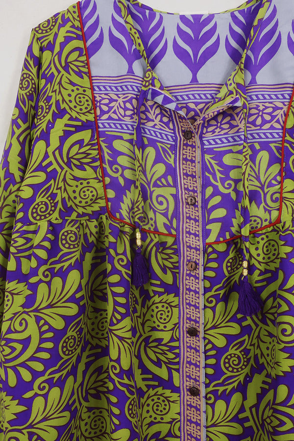 Jude Tunic Top - Ultraviolet Botany - Vintage Indian Sari - Size M/L by all about audrey