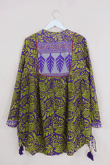 Jude Tunic Top - Ultraviolet Botany - Vintage Indian Sari - Size M/L by all about audrey