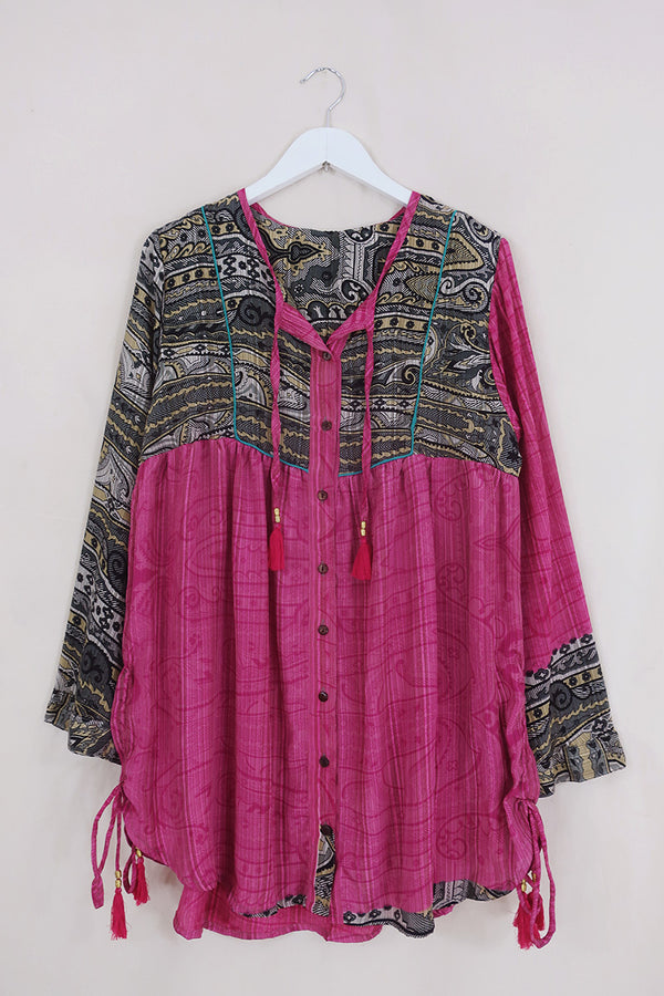 Jude Tunic Top - Pink Palace Batik - Vintage Indian Sari - Size M/L by all about audrey