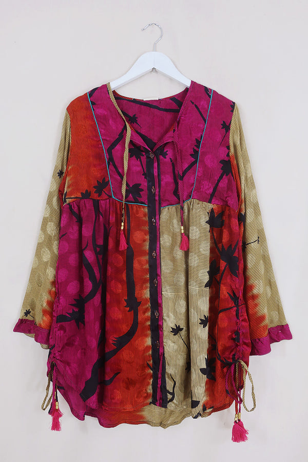 Jude Tunic Top - Desert Night Mirage - Vintage Indian Sari - Size M/L by all about audrey