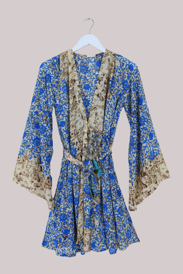 Karina Vintage Sari Jacket - Sand & Sea Floral - Size S/M