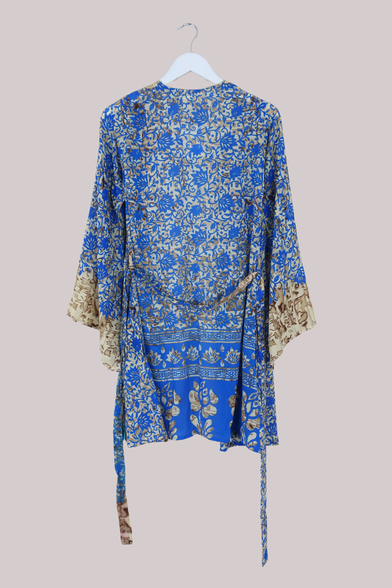 Karina Vintage Sari Jacket - Sand & Sea Floral - Size S/M