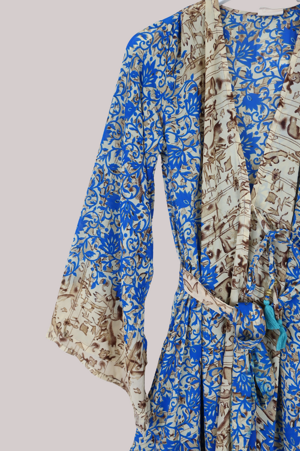 Karina Vintage Sari Jacket - Sand & Sea Floral - Size S/M