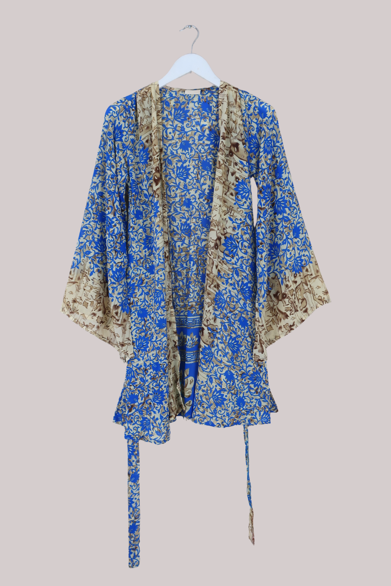 Karina Vintage Sari Jacket - Sand & Sea Floral - Size S/M