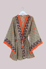Karina Vintage Sari Jacket - Olive Green Dappled Polka Dots - Size XXL