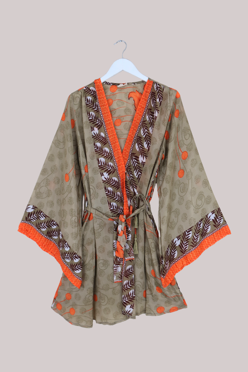 Karina Vintage Sari Jacket - Olive Green Dappled Polka Dots - Size XXL