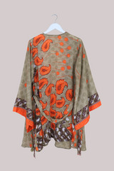 Karina Vintage Sari Jacket - Olive Green Dappled Polka Dots - Size XXL