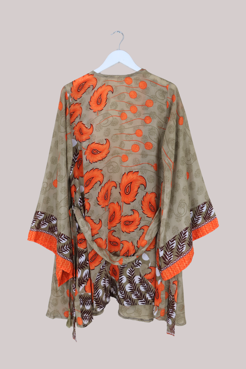 Karina Vintage Sari Jacket - Olive Green Dappled Polka Dots - Size XXL