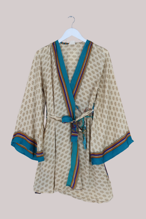 Karina Vintage Sari Jacket - Sandstone Peacocks - Size M/L