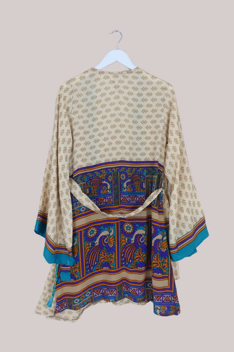 Karina Vintage Sari Jacket - Sandstone Peacocks - Size M/L