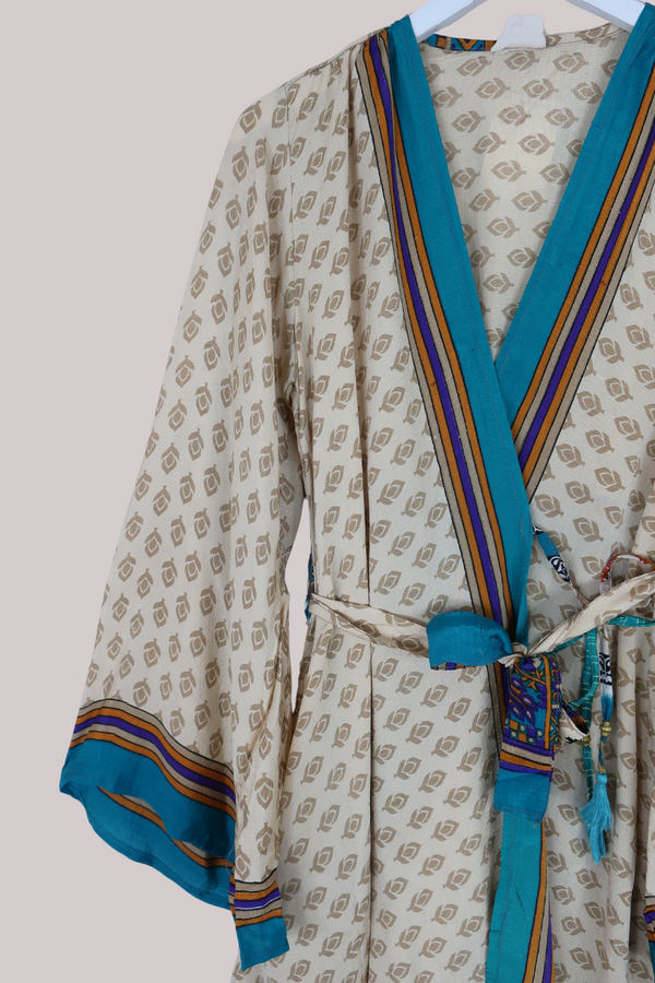 Karina Vintage Sari Jacket - Sandstone Peacocks - Size M/L