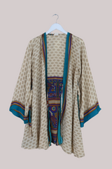 Karina Vintage Sari Jacket - Sandstone Peacocks - Size M/L