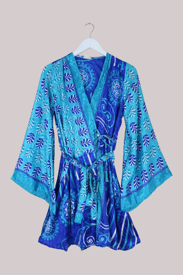 Karina Vintage Sari Jacket - Feeling Shades of Blue - Size S/M