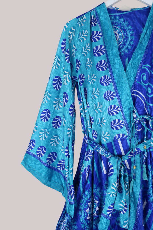 Karina Vintage Sari Jacket - Feeling Shades of Blue - Size S/M