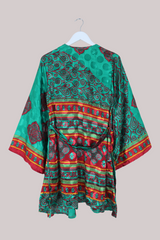 Karina Vintage Sari Jacket - Emerald & Vivid Red - Size M/L