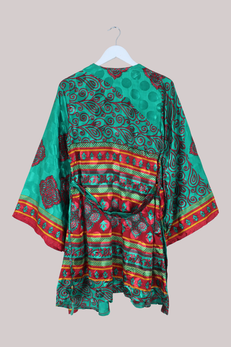 Karina Vintage Sari Jacket - Emerald & Vivid Red - Size M/L