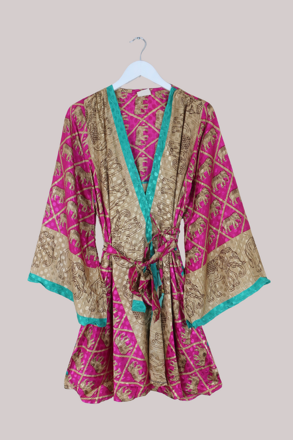 Karina Vintage Sari Jacket - Dance of the Pink Elephants - Size M/L
