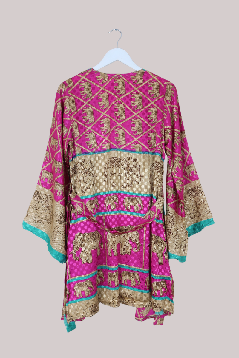 Karina Vintage Sari Jacket - Dance of the Pink Elephants - Size M/L