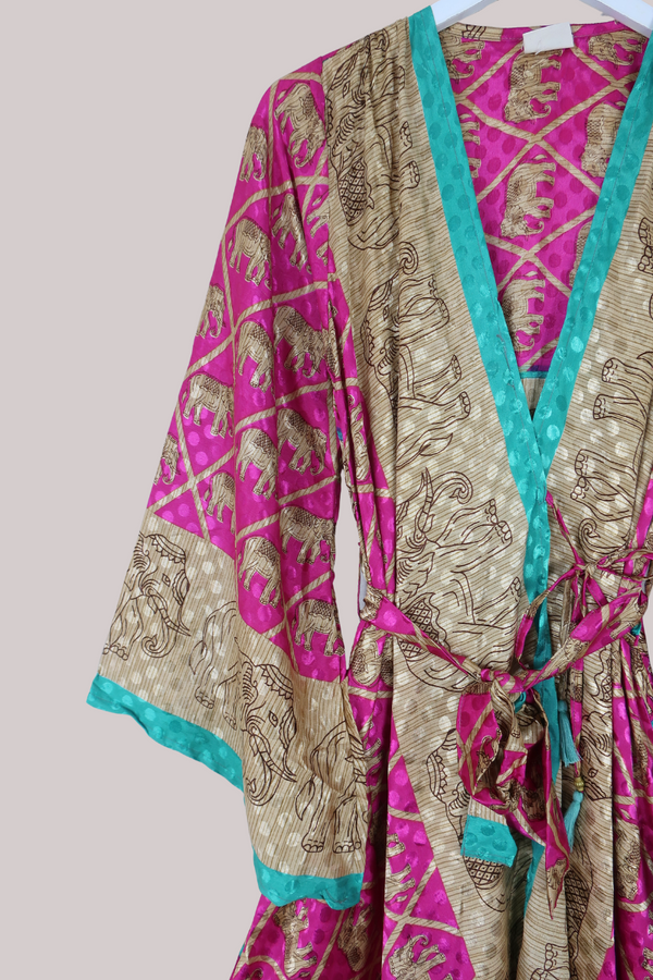 Karina Vintage Sari Jacket - Dance of the Pink Elephants - Size M/L