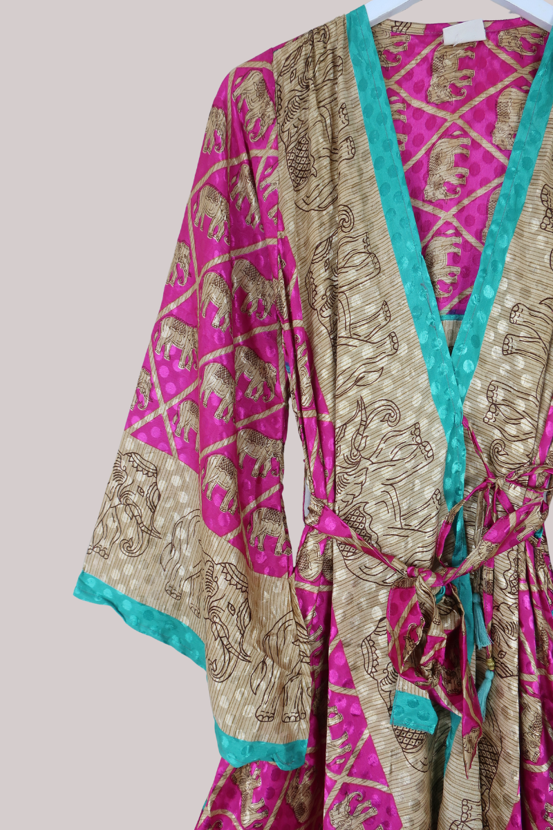 Karina Vintage Sari Jacket - Dance of the Pink Elephants - Size M/L