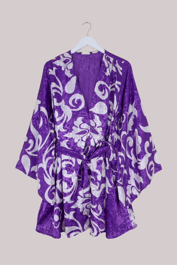 Karina Vintage Sari Jacket - Glistening Purple Jacquard - Size XL