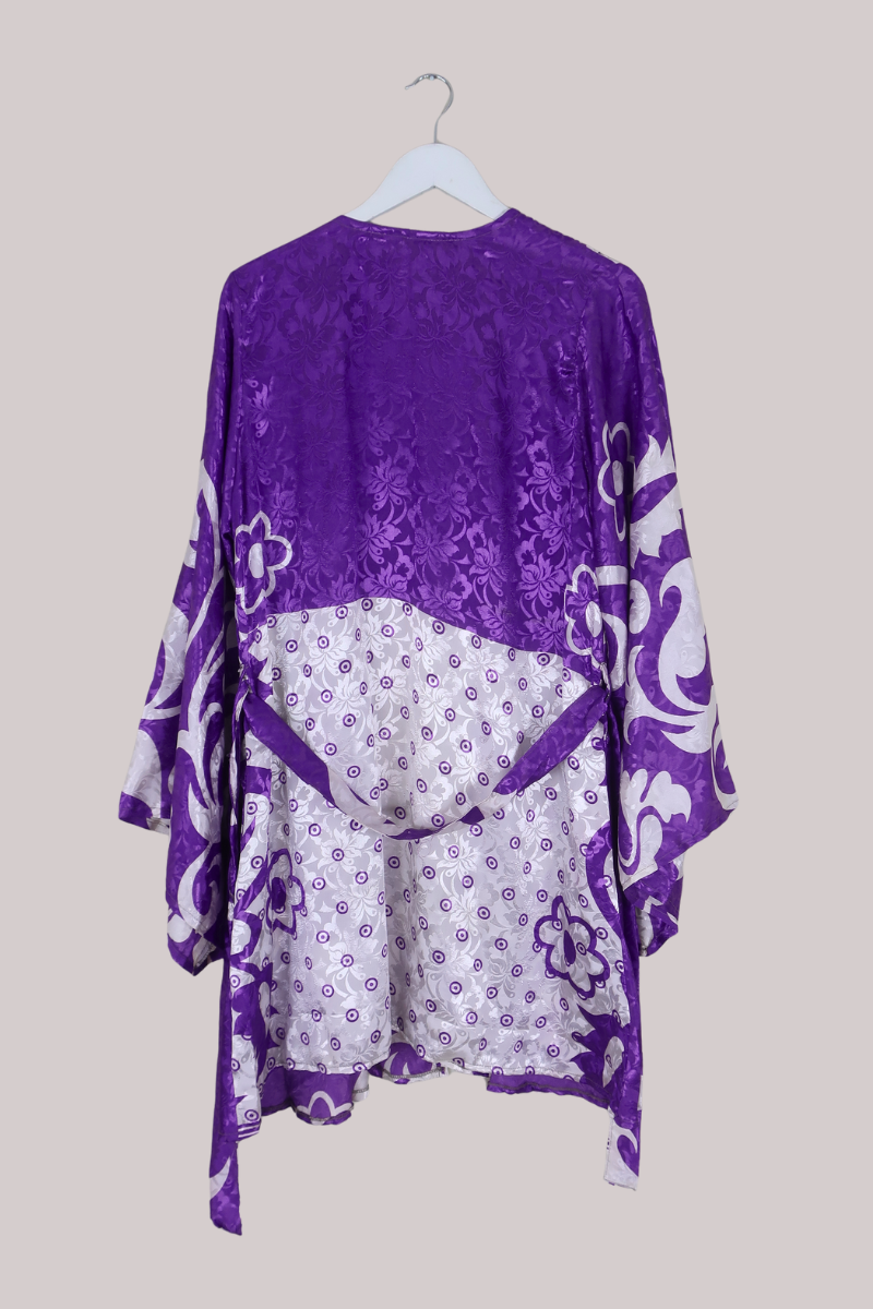 Karina Vintage Sari Jacket - Glistening Purple Jacquard - Size XL