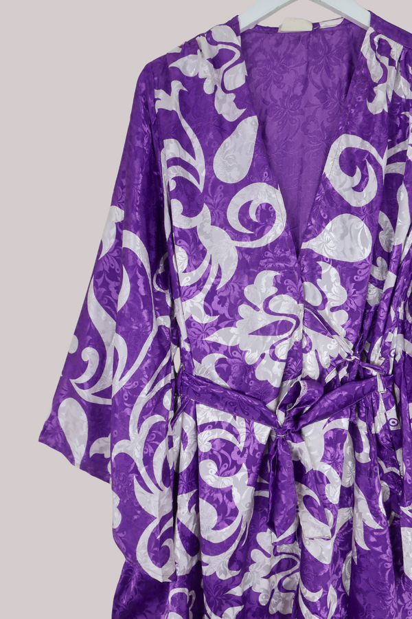 Karina Vintage Sari Jacket - Glistening Purple Jacquard - Size XL