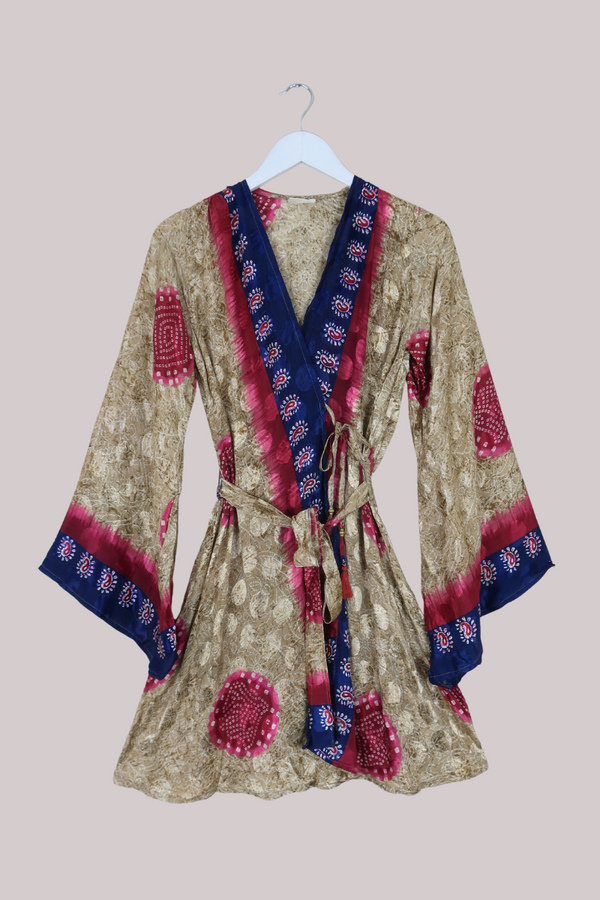 Karina Vintage Sari Jacket - Champagne & Rubies - Size S/M