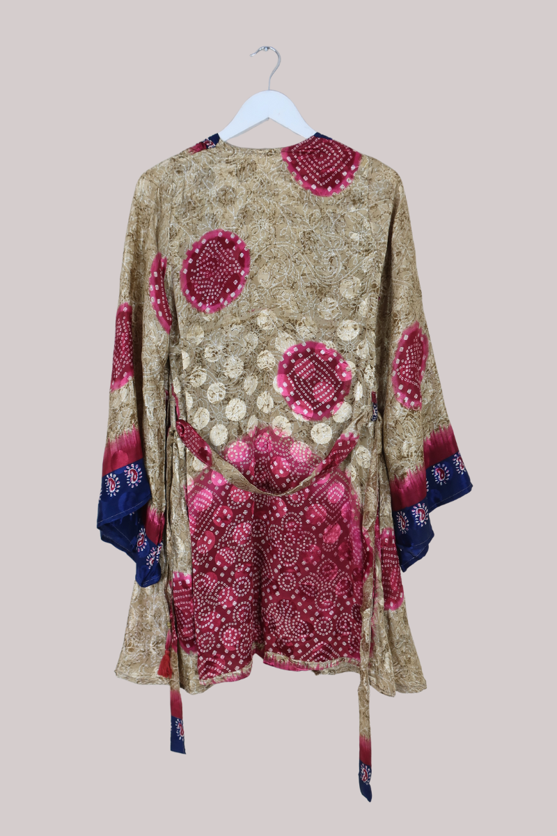 Karina Vintage Sari Jacket - Champagne & Rubies - Size S/M