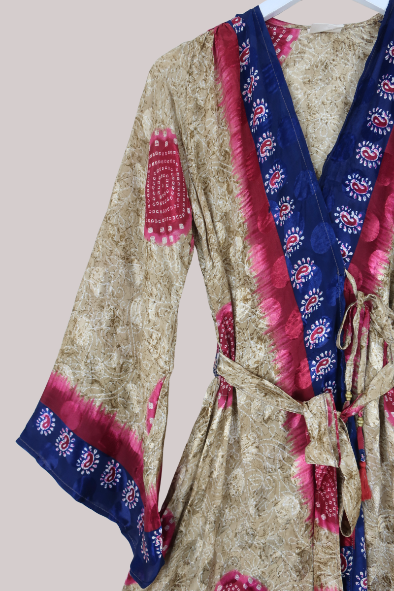 Karina Vintage Sari Jacket - Champagne & Rubies - Size S/M