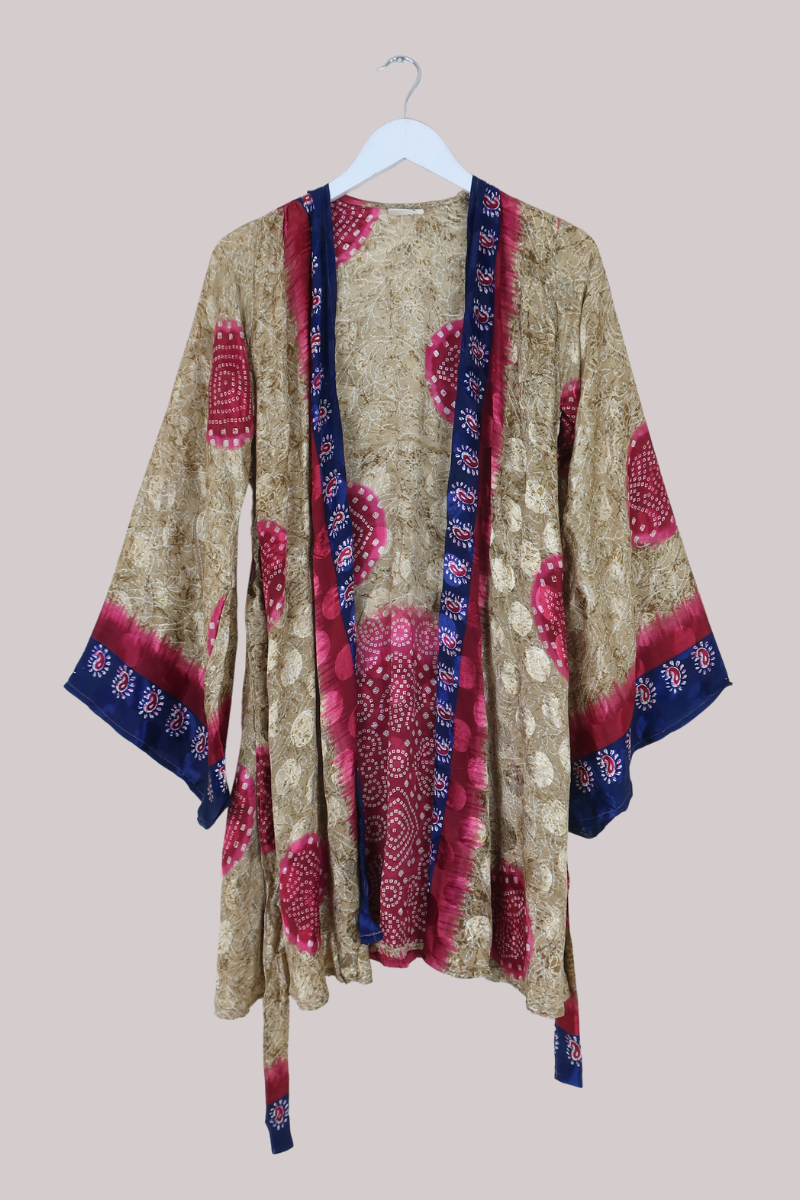 Karina Vintage Sari Jacket - Champagne & Rubies - Size S/M