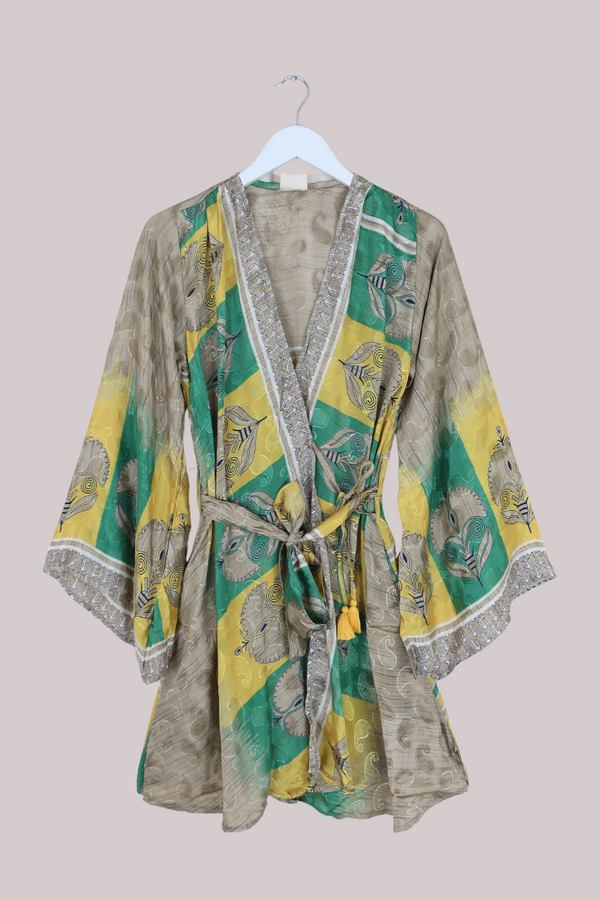Karina Vintage Sari Jacket - Canary Vases - Size M/L