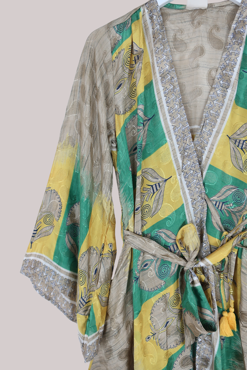 Karina Vintage Sari Jacket - Canary Vases - Size M/L
