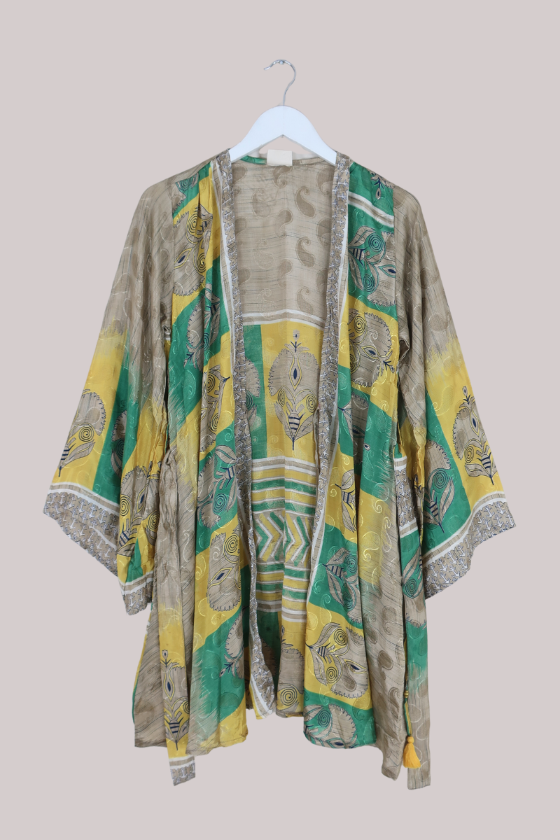 Karina Vintage Sari Jacket - Canary Vases - Size M/L