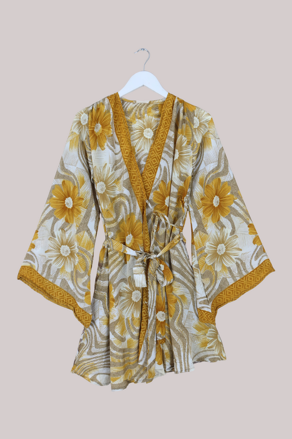 Karina Vintage Sari Jacket - Hazy Sun Florals - Size S/M