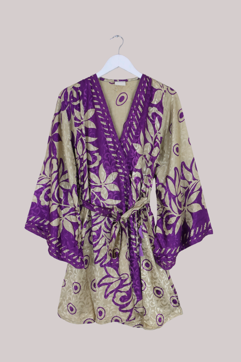 Karina Vintage Sari Jacket - White Gold & Amethyst - Size M/L