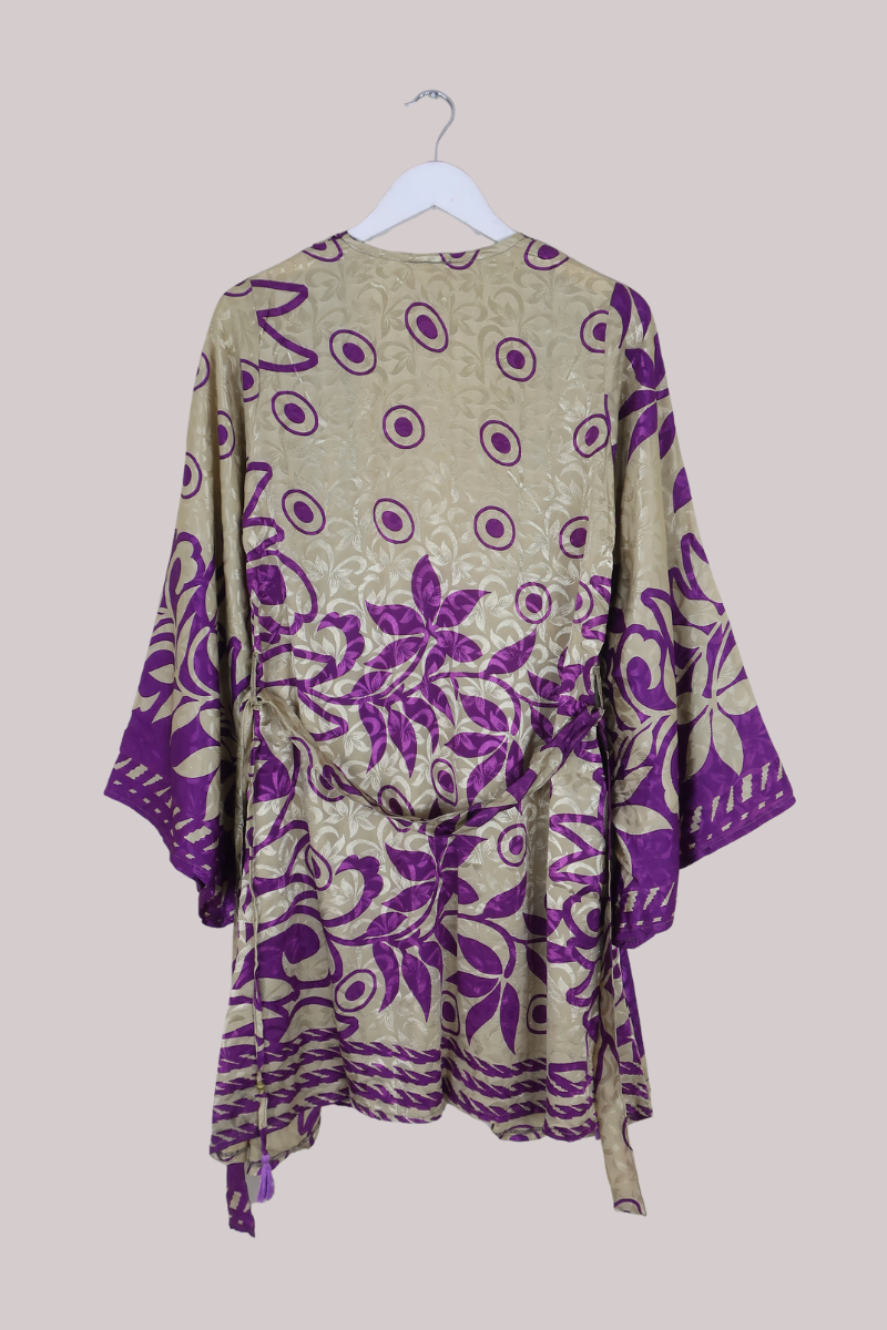 Karina Vintage Sari Jacket - White Gold & Amethyst - Size M/L