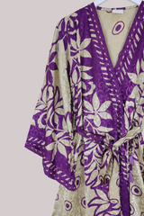 Karina Vintage Sari Jacket - White Gold & Amethyst - Size M/L
