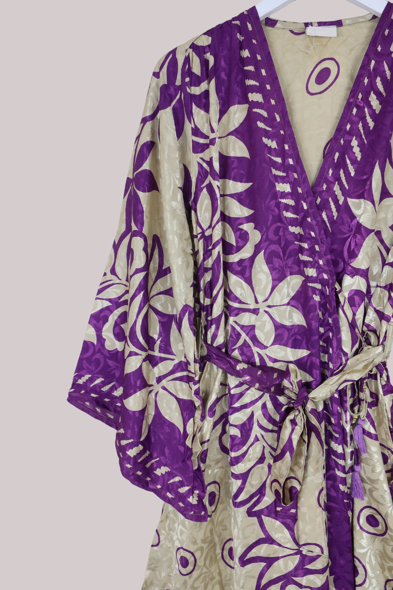Karina Vintage Sari Jacket - White Gold & Amethyst - Size M/L